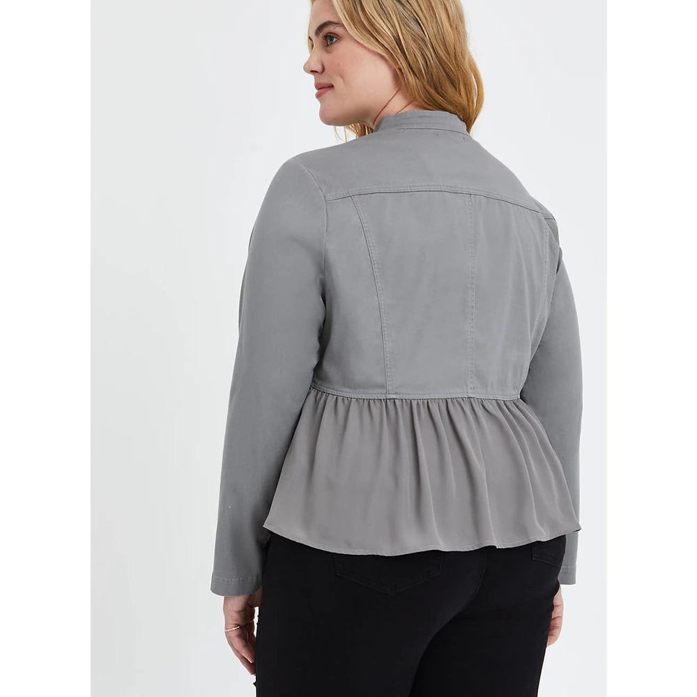 NWT Torrid Twill Peplum Grey Button Front Anorak Jacket Coat Plus Multi Sizes - Picture 2 of 4